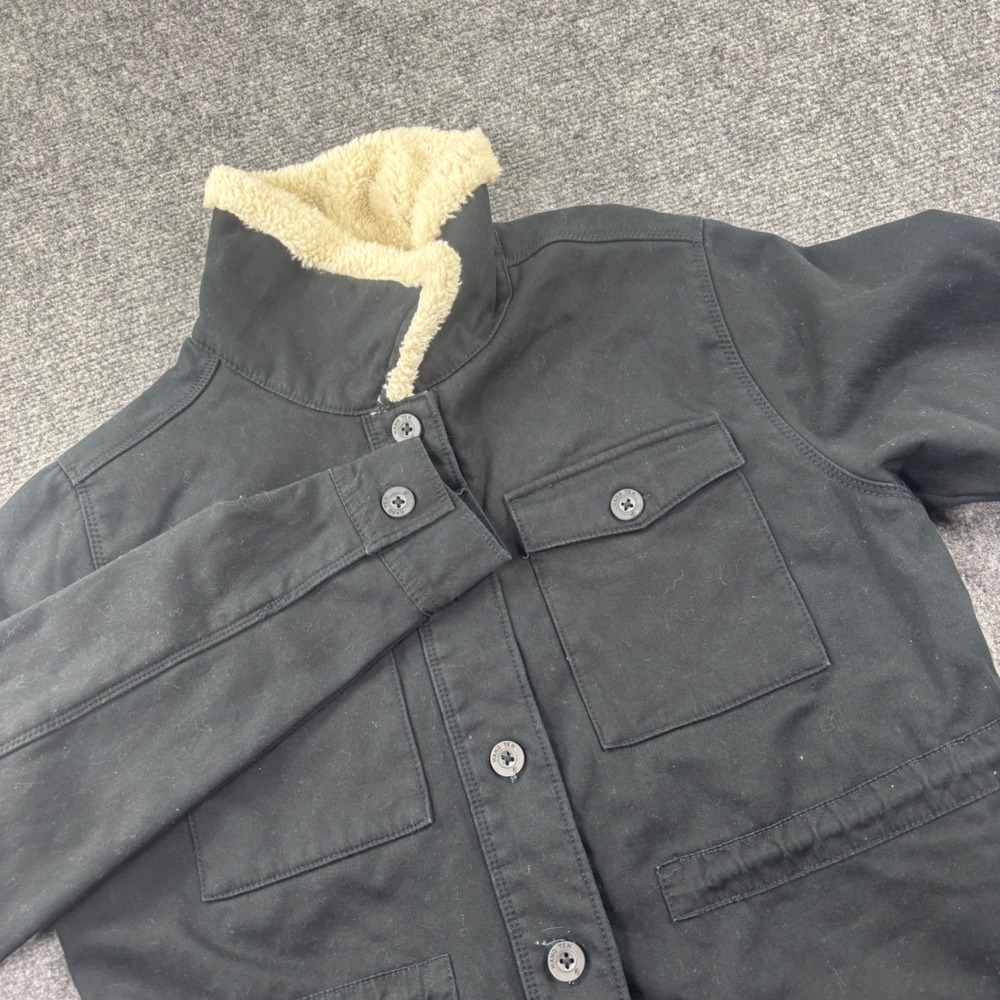 Hang Ten Field Jacket‎ Medium Black Sherpa Lined Canvas Utility Coat Mens